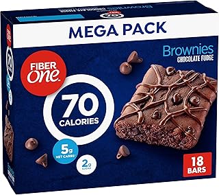 Fiber One 70 Calorie Chocolate Fudge Brownie Snack Bars – Low Calorie High Fiber Snack, Mega Pack 18 Count