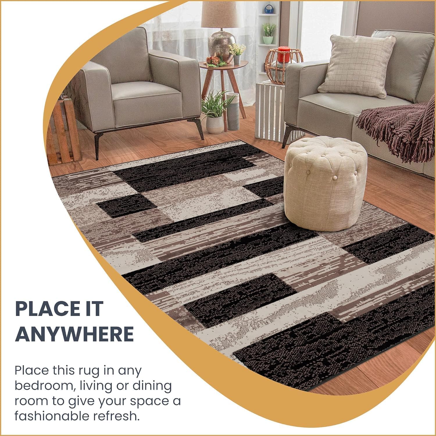 Superior Rockwood Geometric Area Rug 12x18 – Plush Indoor Carpet for Living Room, Bedroom, Hallway, Modern Patchwork Design, Chocolate