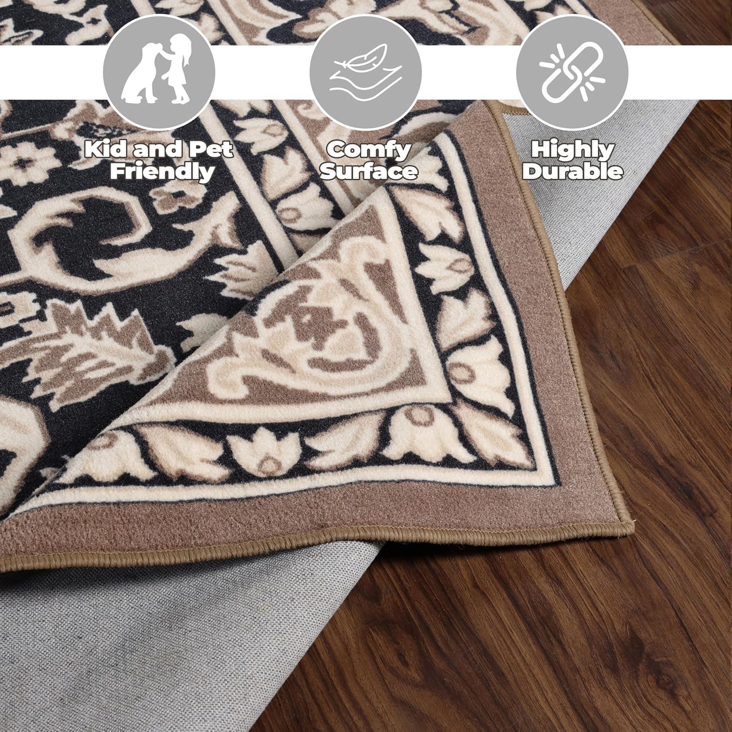 Superior Glendale Medallion Area Rug 12x18 Brown – Traditional Oriental Indoor Carpet, Plush Non-Slip Rug for Living Room, Bedroom, Hallway, Washable