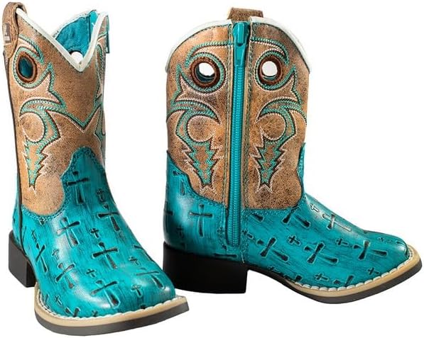 Twister Western Boots for Girls – Eden Crosses Square Toe (Turquoise 443009533)