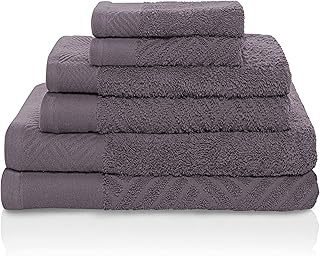 Superior 100% Egyptian Cotton 500 GSM 6 Piece Towel Set – Quick Dry Bath, Hand & Face Towels, Jacquard & Solid Design, Mid-Weight Grey Bathroom Towels