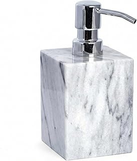Bey-Berk International TT204G Marble Bath Soap Dispenser – Cloud White & Grey Elegant Bathroom Dispenser, Luxury Marble Finish Soap Pump for Modern Home Decor