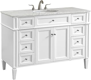 Elegant Kitchen and Bath 48-Inch Single Bathroom Vanity Cabinet Set with White Marble Countertop – Modern Freestanding Bathroom Vanity, White Finish Storage Cabinet with Sink Top