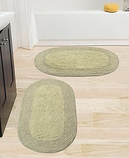 Home Weavers Double Ruffle Collection 100% Cotton Bathroom Rug Set – Extra Soft Absorbent Non-Slip Washable Bath Mats, 2-Piece Set (Medium + Large), Sage Green
