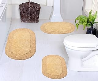 Home Weavers Double Ruffle Collection 100% Cotton Bathroom Rug Set – Extra Soft Absorbent Non-Slip Machine Washable Bath Mats, 3-Piece Set, Butter Color
