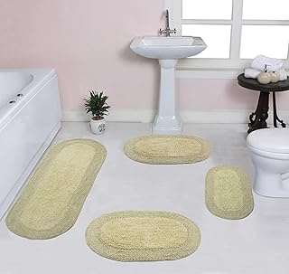 Home Weavers Double Ruffle Collection 100% Cotton Bathroom Rug Set – Extra Soft Absorbent Non-Slip Washable Bath Mats, 4-Piece Set with Runner, Sage Green