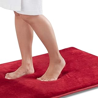 Genteele Memory Foam Bath Mat – Non-Slip Absorbent Super Soft Velvet Bathroom Rug Carpet, 60" x 24", Red