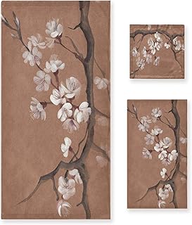 ALAZA Watercolor Tree Blossom Asian Style 3-Piece Towel Set – Soft Absorbent Bathroom Towels (1 Bath Towel, 1 Hand Towel, 1 Washcloth), Floral Design