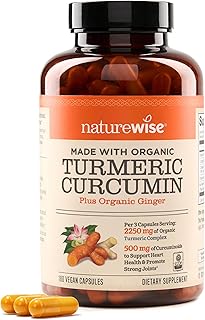 NatureWise Curcumin Turmeric 2250mg – High Absorption 95% Curcuminoids with BioPerine Black Pepper for Joint & Immune Support (180 Vegan Capsules)