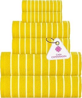 CASA COPENHAGEN Ecstatic 6-Piece Towel Set – Butter Yellow, 600 GSM Egyptian Cotton Bath Towels, Hand Towels & Washcloths, Designed in Denmark