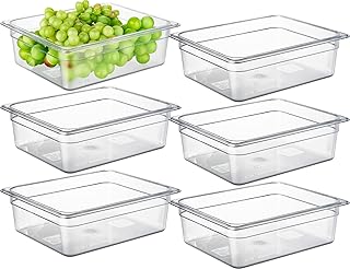 CURTA 6-Pack 1/2 Size 4" Deep NSF Polycarbonate Food Pans – Clear Commercial-Grade Food Storage Containers, Dishwasher & Freezer Safe for Prep Tables, Buffets & Salad Bars