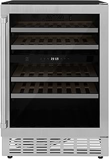 ZLINE 24" Dual Zone Wine Cooler 44-Bottle Stainless Steel Freestanding Wine Cellar with Wood Shelves RWV-UD-24