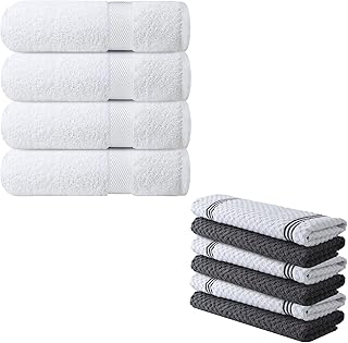 Infinitee Xclusives 10-Piece Towel Set 4 Bath Towels + 6 Kitchen Towels 100% Cotton Terry Hotel & Spa Quality Absorbent