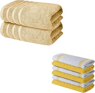 Infinitee Xclusives 8-Piece Towel Set 2 Bath Towels + 6 Kitchen Towels 100% Cotton Terry Hotel & Spa Quality Absorbent