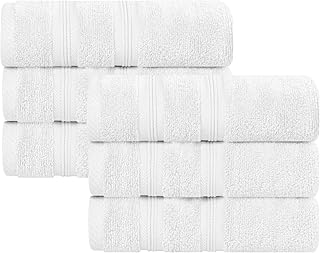 Superior Cotton Hand Towel Set 6 Pack White Plush Zero Twist Hotel Quality Smart Dry Collection Soft Absorbent Towels