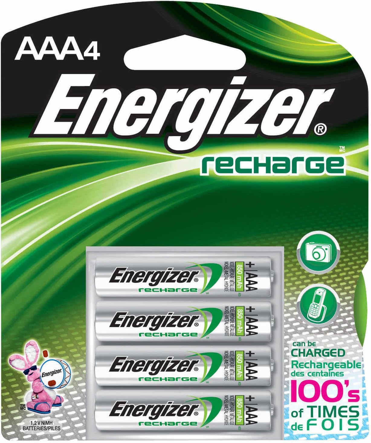 Energizer Rechargeable AAA Batteries – 12 Pack (4 x 4ct) Accu NiMH Rechargeable Batteries for High-Drain Devices, Long-Lasting Performance & Reusable Power Cells