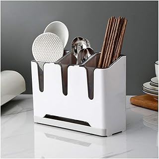 Wall-Mounted Utensil Holder Cutlery Drainer – 3 Compartment Kitchen Organizer for Knives, Forks & Spoons with Fast Drain Design