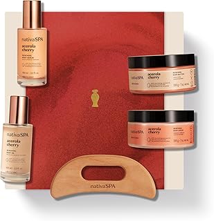 Nativa SPA Acerola Cherry Radiant Ritual Set - 5-Piece Antioxidant Body Care Gift Collection - Includes Scrub, Serum, Oil, Butter and Gua Sha Tool - Brightening and Hydrating Skin Kit