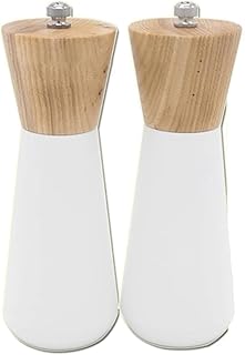 White Wooden Salt & Pepper Grinder Set – Stylish Ceramic Pepper Mill with Adjustable Coarseness | Refillable Spice Grinder for Home Kitchen, Dining Table & BBQ Use