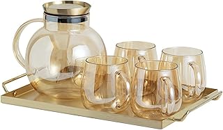 Nordic Glass Iced Tea Pitcher Set with Cups & Tray – Heat-Resistant Water Jug & Airtight Juice Teapot | Home Bar & Kitchen Beverage Serveware