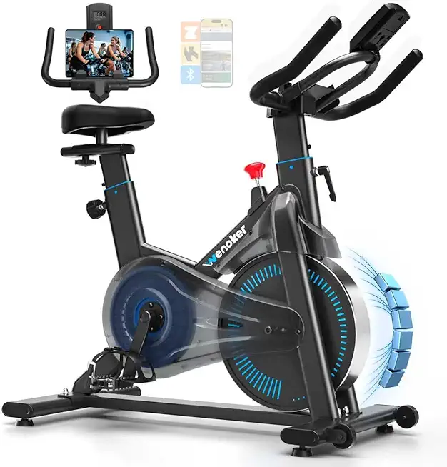WENOKER Magnetic Exercise Bike for Home – Stationary Indoor Cycling Bicycle with App Sync, Bluetooth, Silent Magnetic Resistance, 4-Way Adjustable Seat & Tablet Holder for Cardio Workout Training