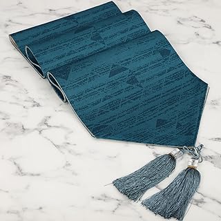 Boho Table Runner with Tassels – Decorative Fall Dining Table Linen in Blue | Home Kitchen Table Decoration (30 x 200 cm / 30 x 228 cm)