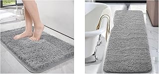 LOCHAS Soft Thick Microfiber Bathroom Rug Set – Ultra Absorbent Bath Mat 24x36 & 24x60 Inch | Non-Slip Quick-Dry Floor Mat for Bathroom Use