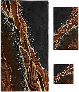 Marble Brown Bath Towels Set – Luxury Bathroom Towels, Gradient Abstract Black & Gold Modern Design, Quick-Dry Multi-Purpose Towel Set for Bathroom, Gym, Beach, Kitchen, Yoga & Face Care