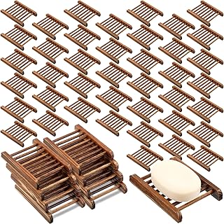 Bamboo Wooden Soap Dish Holder Set (100 Pack) – Handmade Rectangular Soap Tray Saver for Bathroom, Shower, Bathtub, Kitchen & Hotel Use, Eco-Friendly Bamboo Soap & Sponge Drain Holder