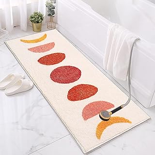 UKELER Bohemian Laundry Room Rug Runner 60x20 Inch – Non-Slip Boho Kitchen Rug, Soft Fluffy Washable Accent Rug, Absorbent Bath Mat for Bathroom, Bedroom, Living Room & Tub, Beige