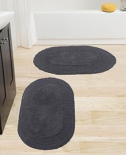 Home Weavers Double Ruffle Collection 2 Piece Gray Bathroom Rug Set (M+L) – 100% Cotton Washable Bath Mats, Extra Soft Absorbent Non-Slip Bath Floor Mat Set for Bathroom & Kitchen
