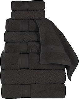 Superior Cotton Chevron 9-Piece Towel Set – Black, Zero Twist, Quick Dry, Luxury Soft & Absorbent, 3 Bath Towels, 3 Hand Towels, 3 Washcloths