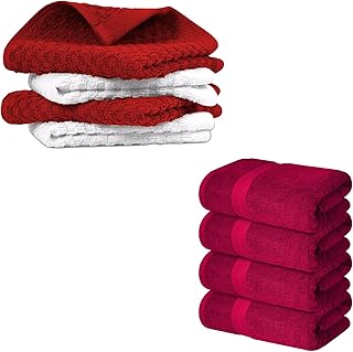 Infinitee Xclusives Premium Cotton Kitchen Dish Cloths & Bath Towel Set Pack of 4 Soft Absorbent Quick Dry Durable Multi-Purpose Home Towels