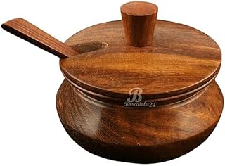 Wood Salt Cellar Bowl with Built-in Spoon & Swivel Lid – Elegant Dust-Proof Spice Storage Containers for Salt, Pepper, Bath Salt & Seasonings (Pack of 4)