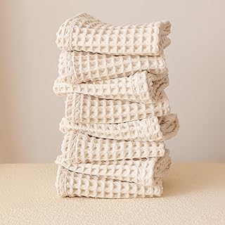 Premium 100% Turkish Cotton Washcloths & Face Towels Set of 8 – Luxury Waffle Weave Bath, Makeup & Kitchen Cloths (Natural)