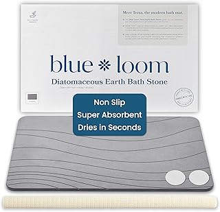 Blue Loom Stone Bath Mat – Premium Non-Slip Diatomaceous Earth Quick Drying Bathroom Mat, Highly Absorbent Spa Floor Mat for Bathroom & Kitchen (15.3" x 23.6", Grey)