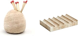 Luxury Travertine Soap Dish – Marble Jewelry Ring Tray, Toothpick Holder & Match Cloche Set, Elegant Beige Stone Bathroom Accessory