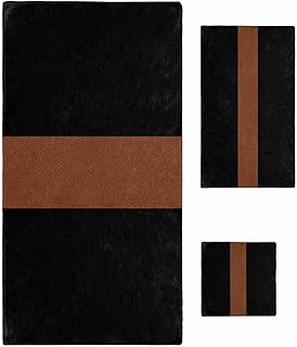 Black Stripes Bath Towel Set – Brown Geometric Boho Microfiber Towels, Quick Dry Bathroom, Kitchen, Beach & Yoga Towels Gift Set