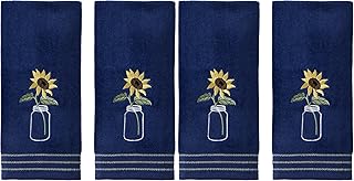 SKL Home Sunflower in Jar Hand Towel 4-Pack – Decorative Blue Cotton Hand Towels by Saturday Knight Ltd., Floral Bathroom & Kitchen Towels Set