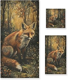 ALAZA Fox in The Forest 3-Piece Towel Set – Soft Absorbent Bath, Hand Towel & Washcloth Set, Nature-Themed Decorative Towels for Bathroom, Kitchen, Gym & Beach