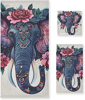 ALAZA Boho Elephant 3-Piece Towel Set – Soft Absorbent Bath, Hand Towel & Washcloth Set, Bohemian Decorative Towels for Bathroom, Kitchen, Gym & Beach