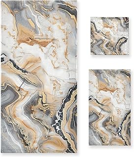 ALAZA White Grey Marble 3-Piece Towel Set – Soft Absorbent Bath, Hand Towel & Washcloth Set, Modern Marble Decorative Towels for Bathroom, Kitchen, Gym & Beach