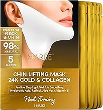 MAREE V Line Lifting Mask with 24K Gold - Double Chin Reducer & Jawline Shaper, Collagen Face Lift Mask with Retinol & Hyaluronic Acid, Neck Tightening & Firming Hydrogel Mask, 5 Treatments