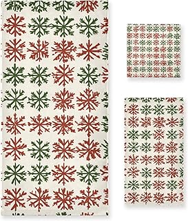 ALAZA Christmas Red & Green Snowflakes Towel Set – 3-Piece Soft Absorbent Bath Towels (1 Bath Towel, 1 Hand Towel, 1 Washcloth) for Home, Kitchen, Gym & Beach