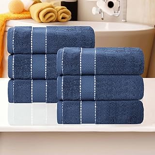 Superior Egypt Giza Cotton Hand Towel Set – Luxury Quick-Dry Small Towels, Plush Spa & Hotel Quality (Set of 6, Niles Collection, Navy Blue)