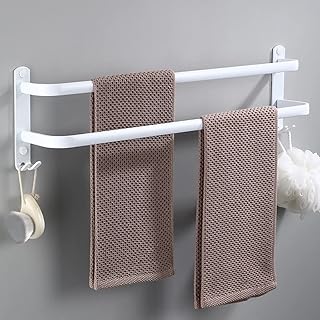 Double Towel Rack Aluminium Wall Mounted 2-Tier Towel Rail with Hook – 30cm Waterproof Rust-Resistant Bath Towel Holder for Bathroom & Kitchen (White)