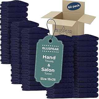 60-Pack Navy Cotton Hand Towels 15 x 25 Inches – A-Grade Economy Salon Towels for Bathroom, Kitchen, Gym & Home Use
