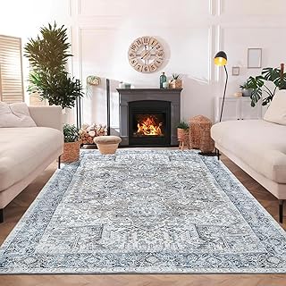 Faux Cashmere Vintage Printed Area Rug 4x5 (47"x59") Low Pile Soft Carpet for Living Room Bedroom Kitchen | Large Non-Slip Home Decor Floor Rug