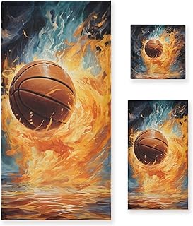 ALAZA Retro Basketball Bath Towel Set Soft Absorbent Bathroom Towels for Home Gym Beach Kitchen | Stylish Sports Theme Towel Set for Daily Use