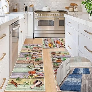 Vaukki Boho Kitchen Rug Sets 3 PCS Non-Slip Washable Floor Mats with Soft Bathroom Rug Set | Kitchen Runner Rugs for Hallway Bathroom Home Decor